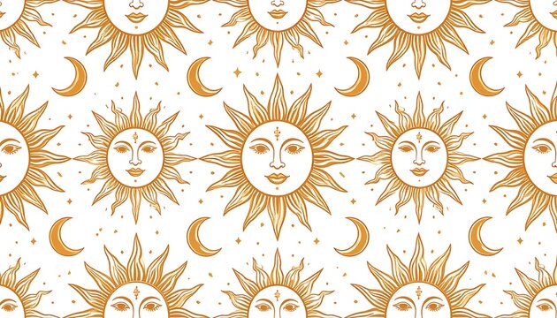 Sun and moon pattern on white background