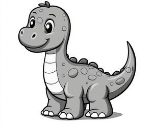 Obraz premium Cute cartoon dinosaur in grayscale