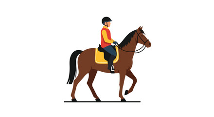 Equestrian sport vector illustration showing rider on a horse with minimalistic design and bright solid colors portraying horse training