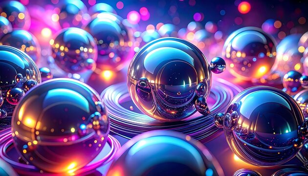 Abstract 3D spheres with vibrant lighting