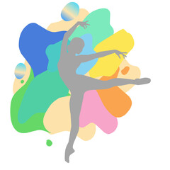 Ballet dancer silhouette with colorful liquid shapes abstract illustration on a dark background