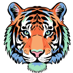Colorful Tiger Head Illustration Black Background