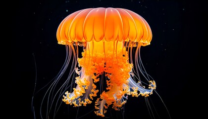 Vibrant orange jellyfish against black backdrop