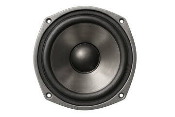 Loudspeaker woofer creating impactful sound on transparent background