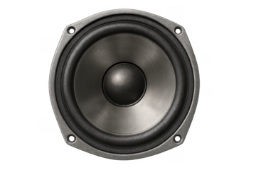 Loudspeaker woofer creating impactful sound on transparent background