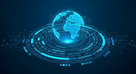 Futuristic glowing digital globe with technology network