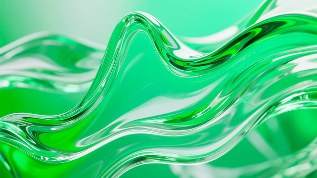 Abstract flowing green liquid with smooth wavy patterns and reflective surface - Powered by Adobe