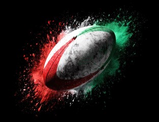 Rugby ball exploding in vibrant color