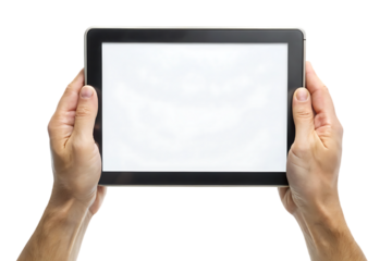 Person Holding Tablet Computer with Blank White Screen cutout PNG isolated on a transparent background