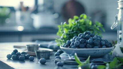 Blueberries on a plate in a kitchen
