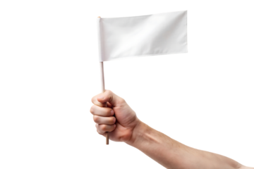 Hand Holding Small White Flag surrender cutout PNG isolated on a transparent background