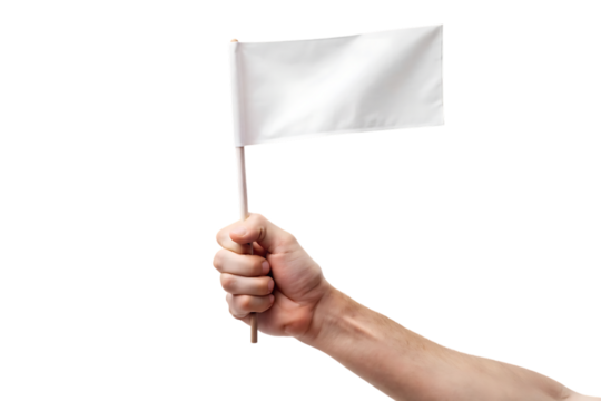 Hand Holding Small White Flag surrender cutout PNG isolated on a transparent background - Powered by Adobe
