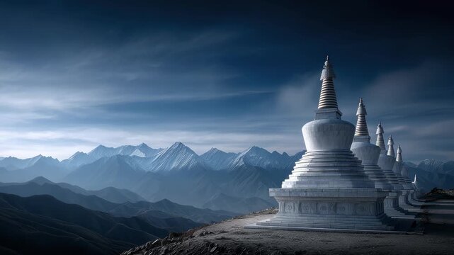 Sacred Pagodas Under Snow Mountains