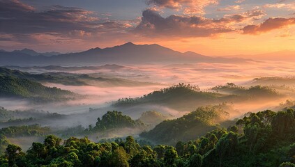 Misty mountain sunrise panorama (3)
