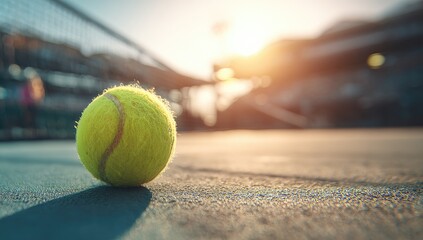 Tennis ball on court at sunset (8)