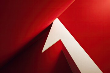 Abstract geometric arrow against a red background