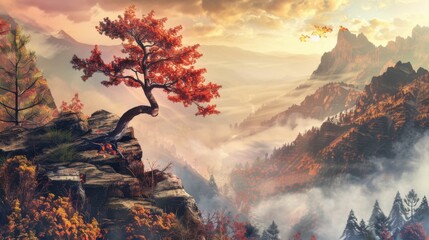 Seasonal Forest Landscapes: Pine/Fir Trees, Winter Snowy Mountains & Sunset Lake Water Views