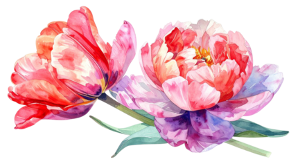  Beautiful watercolor tulips in shades of pink and red.