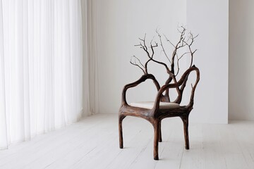 Modern, handcrafted wooden chair with a unique design