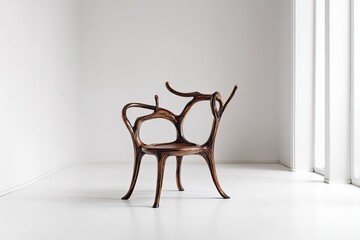 Intricate wooden chair in a minimalist setting