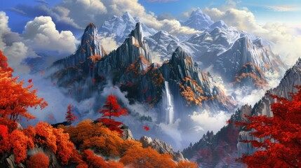 Seasonal Forest Landscapes: Pine/Fir Trees, Winter Snowy Mountains & Sunset Lake Water Views