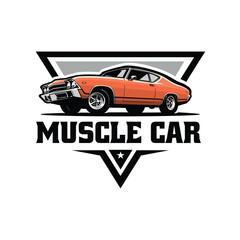 American muscle car ready made badge bold logo sticker vector isolated illustration
