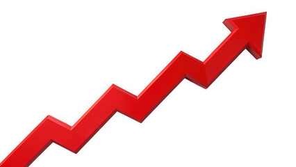 Red zigzag arrow showing upward trend isolated on transparent background