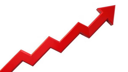 Red zigzag arrow showing upward trend isolated on transparent background