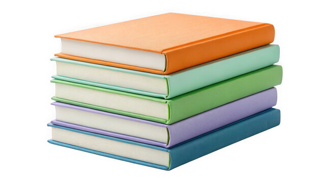 Stack of five colorful books isolated on transparent background