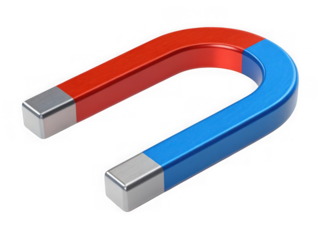 Red and blue horseshoe magnet isolated on transparent background