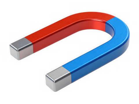 Red and blue horseshoe magnet isolated on transparent background