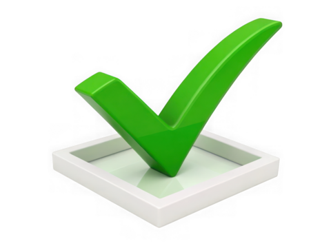 Green check mark in white box isolated on transparent background - Powered by Adobe