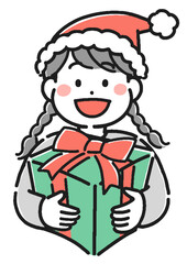 クリスマスプレゼントを持った女の子のイラスト	
