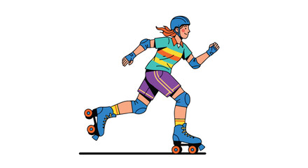 Obraz premium Energetic roller skater in motion illustration showcasing speed and dynamic movement of roller blading activity showing the vibrancy of the sport