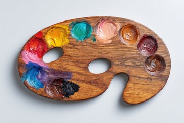 Wooden artist's palette with various colors