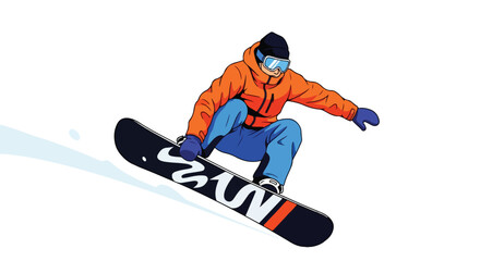 Snowboarder executing trick in mid-air, embodying energy, winter recreation and adventure on isolated white background