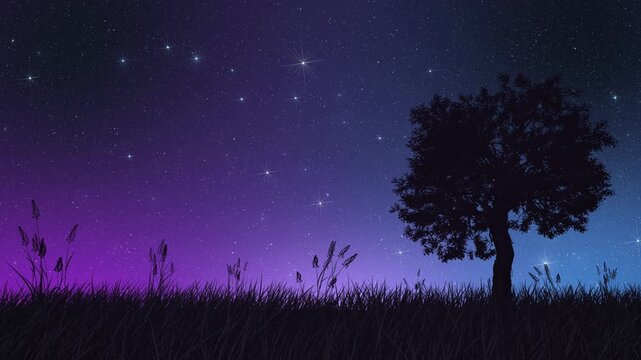 Starry Sky Meteor Shower Above Grass Field &ndash; Seamless Nightscape Loop Background V2