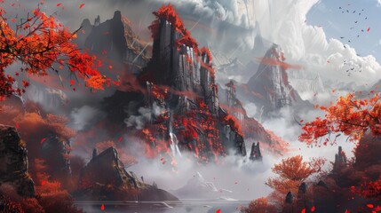 Seasonal Forest Landscapes: Pine/Fir Trees, Winter Snowy Mountains & Sunset Lake Water Views