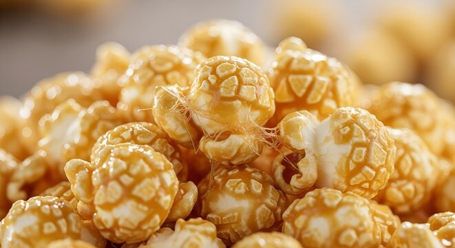 Golden Caramel Popcorn Pile Close Up. - Powered by Adobe