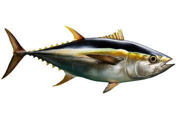 Obraz premium A detailed illustration of a yellowfin tuna, showcasing its vibrant colors and unique features. background removed