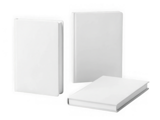 Three blank white books isolated on transparent background