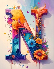 Colorful ornate capital letter N design