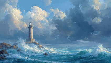 Dramatic seascape with a lighthouse