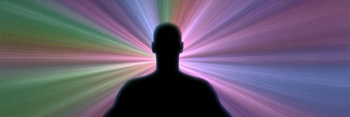 Meditative Silhouette Against Vibrant Light Rays in a Tranquil Setting