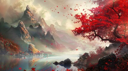 Seasonal Forest Landscapes: Pine/Fir Trees, Winter Snowy Mountains & Sunset Lake Water Views