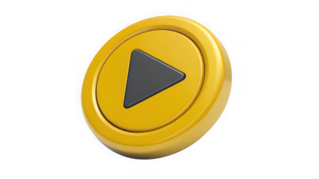 Yellow play button icon isolated on transparent background