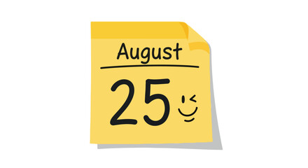 Cheerful yellow August 25th calendar illustration with a smiley face reminder marking the special date indicating festivity and celebration of summer