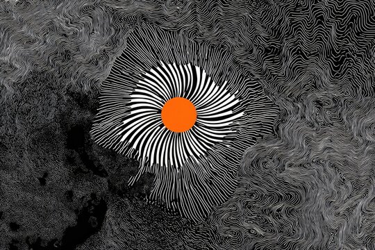 Abstract design with radiating lines and central orange circle
