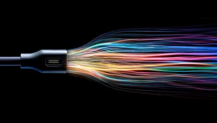 Abstract illustration of a USB cable with colorful energy lines