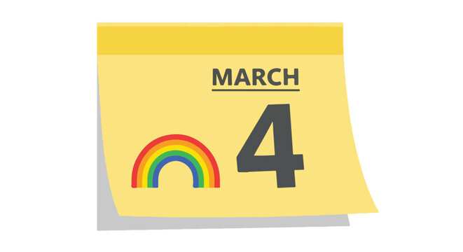Stylized Calendar Page Representing March 4th with Rainbow, Symbolizing Optimism and Fresh Beginnings within the Month